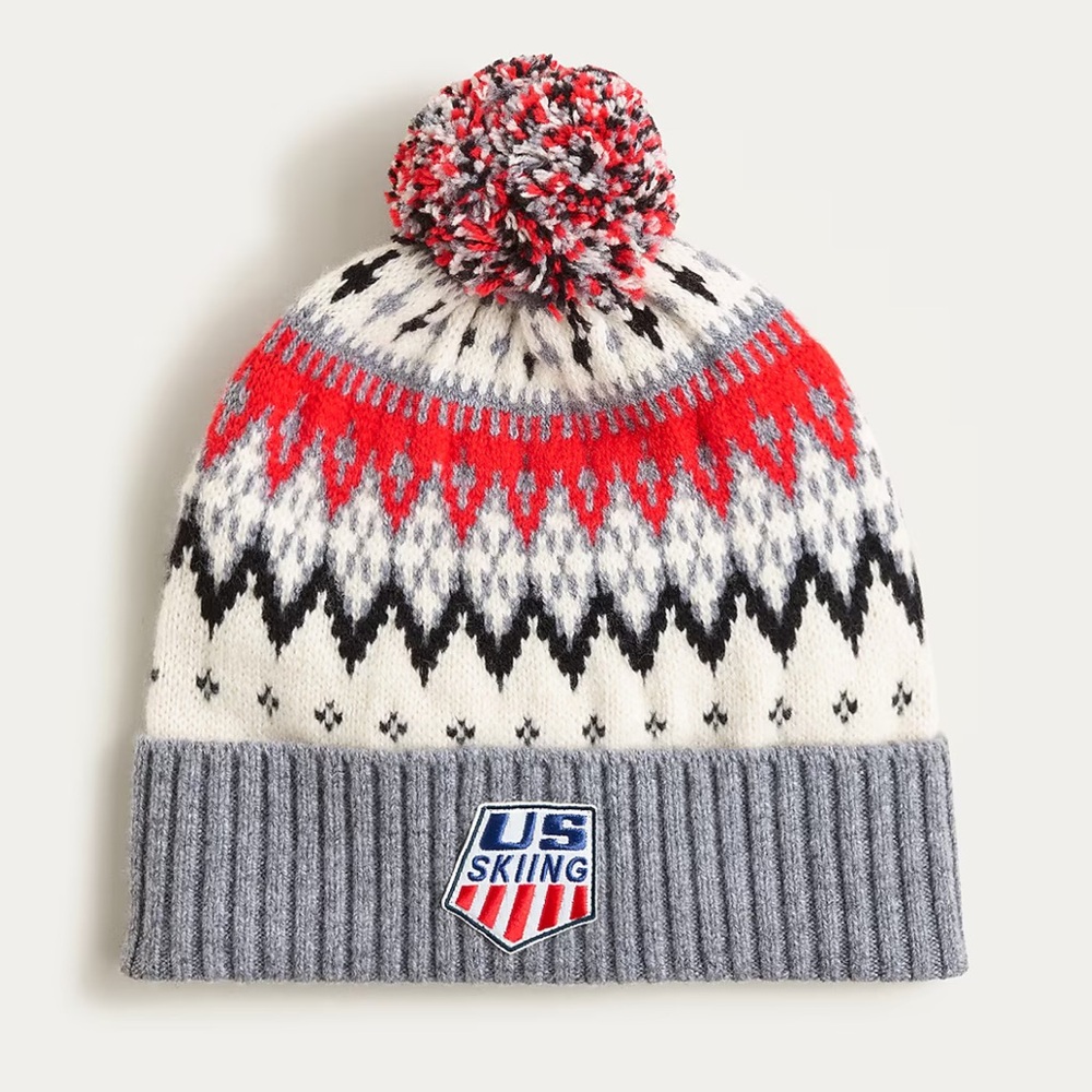 J.Crew U.S. Ski & Snowboard Fair Isle Wool Beanie Olympic Collab Pom Hat